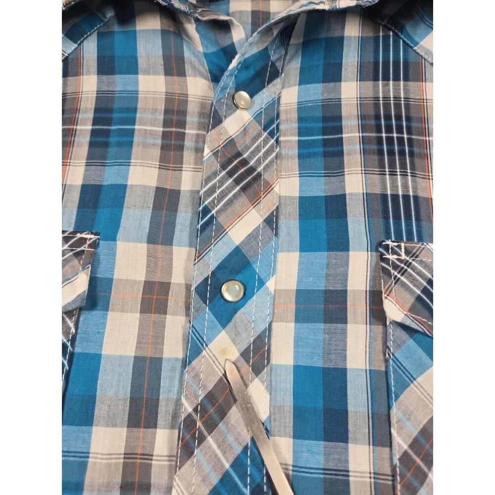 Wrangler Mens Short Sleeve Western Pearl Snap Shirt 2XL XXL Blue Rodeo Plaid - Picture 6 of 16